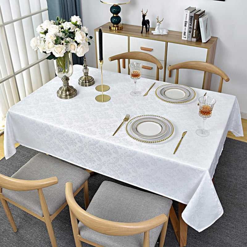 SASTYBALE Rectangle Table Cloth - 60 x 84 Inch White Jacquard Tablecloths Damask Design Spillproof Wrinkle Resistant Shrinkproof Soft Tablecloth Polyester Oblong Table Cover for Kitchen Dinning Party Tabletop - Image 3